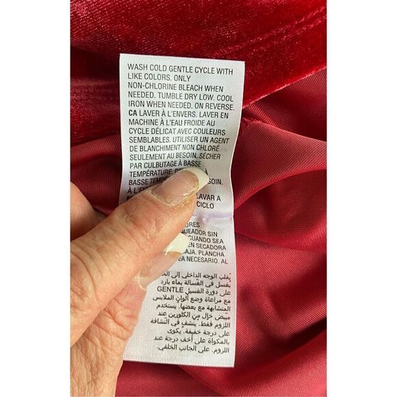 Charter Club Red Velvet Dress Pearl Accent Self Tie Sz S - Picture 10 of 10